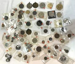 A selection of coins, tokens and medallions. C.80 items