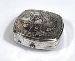 A white metal Djer-Kiss Kerkhof 'Kissing Fairies' powder mirror/compact complete with rouge powder