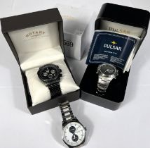 Three Modern gents watches, a gents Rotary watch, a Pulsar watch and a Sekonda two boxed