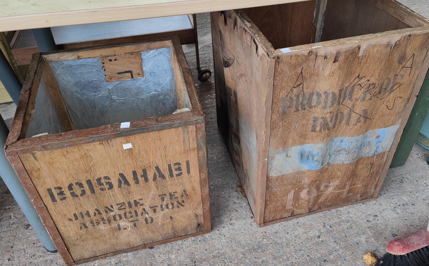 A metal deed box and trunk; 2 old tea chests, stoneware jars etc - Image 2 of 2