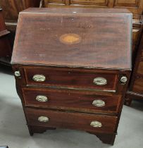 An oak dressing table with tall mirror to the back, one long and and four small drawers, 89cm; a