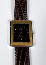 OMEGA DEVILLE: C 1975, rectangular dial inset with 14ct gold bezel, deep brown dial with baton