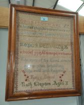 a 19th century sampler by Ruth Clayton aged 10, height 42cm.