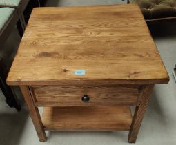A modern rectangular light oak 2 tier occasional table with drawer