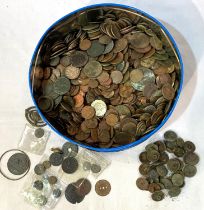 METAL DETECTOR FINDS, a tin containing approx. 7kgs of coins and metal items