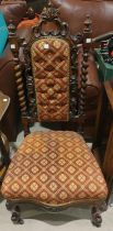 A Victorian walnut occasional chair, Carolean style with barley twist columns and carved decoration