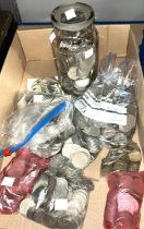 A collection of approximately 1000 British coins including Shillings, Half Crowns pounds etc;