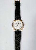 TIFFANY & CO: A Tiffany Portfolio gold plated gents dress watch with quartz movement, white dial,