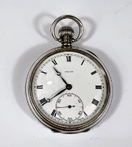 A gentleman's hallmarked silver open faced keyless pocket watch by NALLOS (ticks).