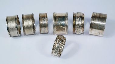 7 various hallmarked silver napkin rings, various dates, 3.5oz