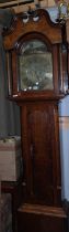 An 18th century oak longcase clock by James Schofield of Barnsley, with X/B decoration, the hood