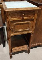 A 19th century pitch pine bedside cabinet with marble top