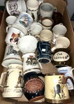 A select ceramic tankards and large cups advertising a little wares Including Royal Commemorative