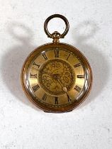 An Edwardian fob watch in chased yellow metal, stamped '18K'