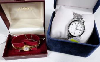 A gents stainless steel Rotary wristwatch on integral bracelet (with watch receipt); a lady's Rotary