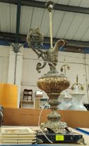 An ornate "Chelini" style ewer table lamp on marble base and 4 ceramic Dickens plaques