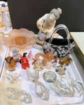A selection of Swarovski; similar glass birds etc, miniature china animals and glassware