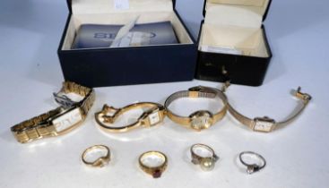 A ladies Seiko Vivace wristwatch in original box; other watches; gem set dress rings; etc.