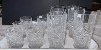 Six Edinburgh cut crystal High Ball glasses and 6 whisky tumblers (1 a.f.), "Royal Highland" design