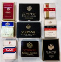 A large selection of vintage cigarette packets:  Sobranie; Kensitas; etc.