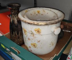 A late 19th century/early 20th century Royal Vitreous Slop Bucket with drain dish above; a selection