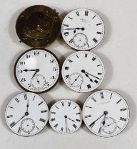 Seven vintage pocket watch movements.