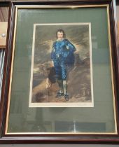 After Gainsborough "The Blue Boy" signed mezzotint, framed and glazed