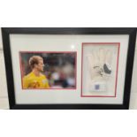 A signed Joe Hart England Goal keeper glove framed