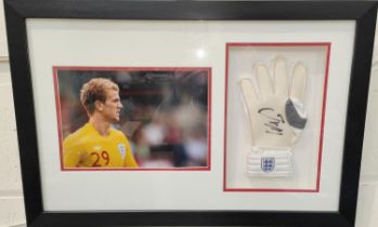 A signed Joe Hart England Goal keeper glove framed