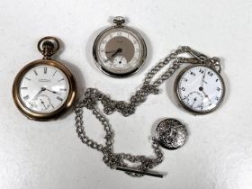 A late night century gold plated Waltham open faced pocket watch with seconds of subsidiary dial;