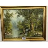 I. CAFIERI. 20TH CENTURY A wooded lake scene. Signed. Oil on canvas 12' x 16'