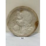 A 19th century French carrara marble plaque carved in bas-relief with a profile of a child at