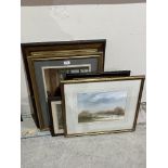 A watercolour drawing, signed Chatfield and four framed prints