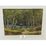 W. RANSON. BRITISH 20TH CENTURY A path through a birch glade. Signed. Watercolour. 7¼' x 10½'