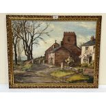 M. DAVIDSON. BRITISH 20TH CENTURY A village church. Signed. Oil on board 21' x 27'