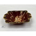 A Crown Devon Fieldings rectilinear bowl, gilded and painted with a galleon. 9¾' wide