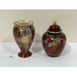 A Crown Devon Sylvan lustre jar and cover, 6½' high and a Crown Devon lustre vase, 6¼' high