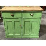 A Victorian decorated pine kitchen cupboard with two drawers over conforming cupboard doors. 41'