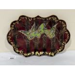 A Crown Devon Fieldings Sylvan Lustrine tray, gilded and painted with butterflies. 12' wide