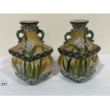 A pair of 1920s Japanese square form vases. 6¾' high. Rim chip