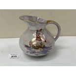 A Crown Devon Fieldings lustre jug, gilded and painted with a galleon signed D. Cole. 5' high