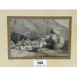 GEORGE JONES. R.A. BRITISH 1786-1869 The Mountain Village. Agnews label and exhibition label