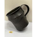 A late 18th century pewter beer mulling mug, the domed base marked 'London'. 9' high