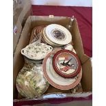 A box of Coalport Christmas plates and other ceramics