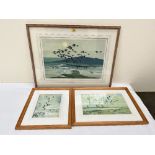 Three signed Peter Scott prints, the larger signed in pencil