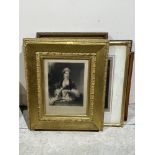 A Mezzotint after Rembrandt with four other antique engravings, one in heavy gilt frame. (5)