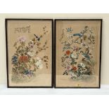 CHINESE SCHOOL. 20TH CENTURY A pair of Gongbi style paintings on textile of a bird with