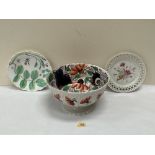 A Victorian cottage lustre fruit bowl, 11½' diam; a Royal Worcester plate decorated with rose