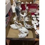 Three Nao figurines and three Lladro bird ornaments