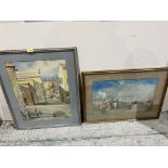 A chalk drawing of Venice by W. Scrace after J.M.W. Turner, two watercolours of Kyrenia by William